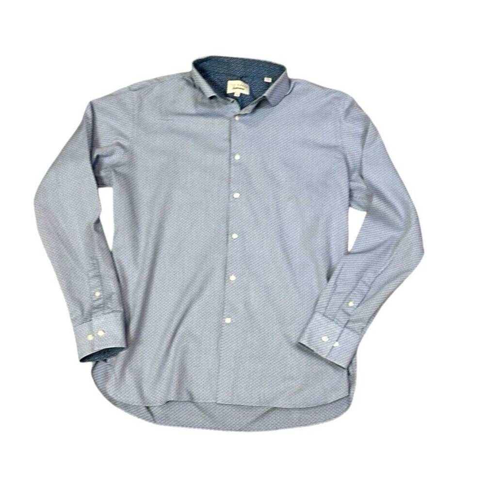 Ted Baker Men's M 36/37 blue shirt long sleeve button up 17" neck casual preppy